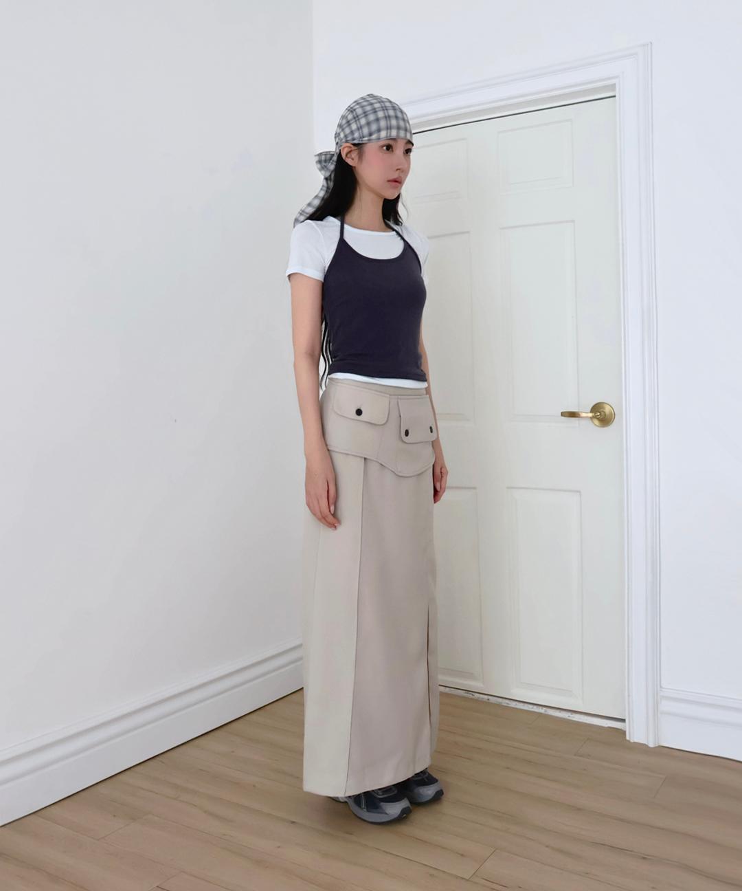 프롬뮤즈 pocket layered long skirt