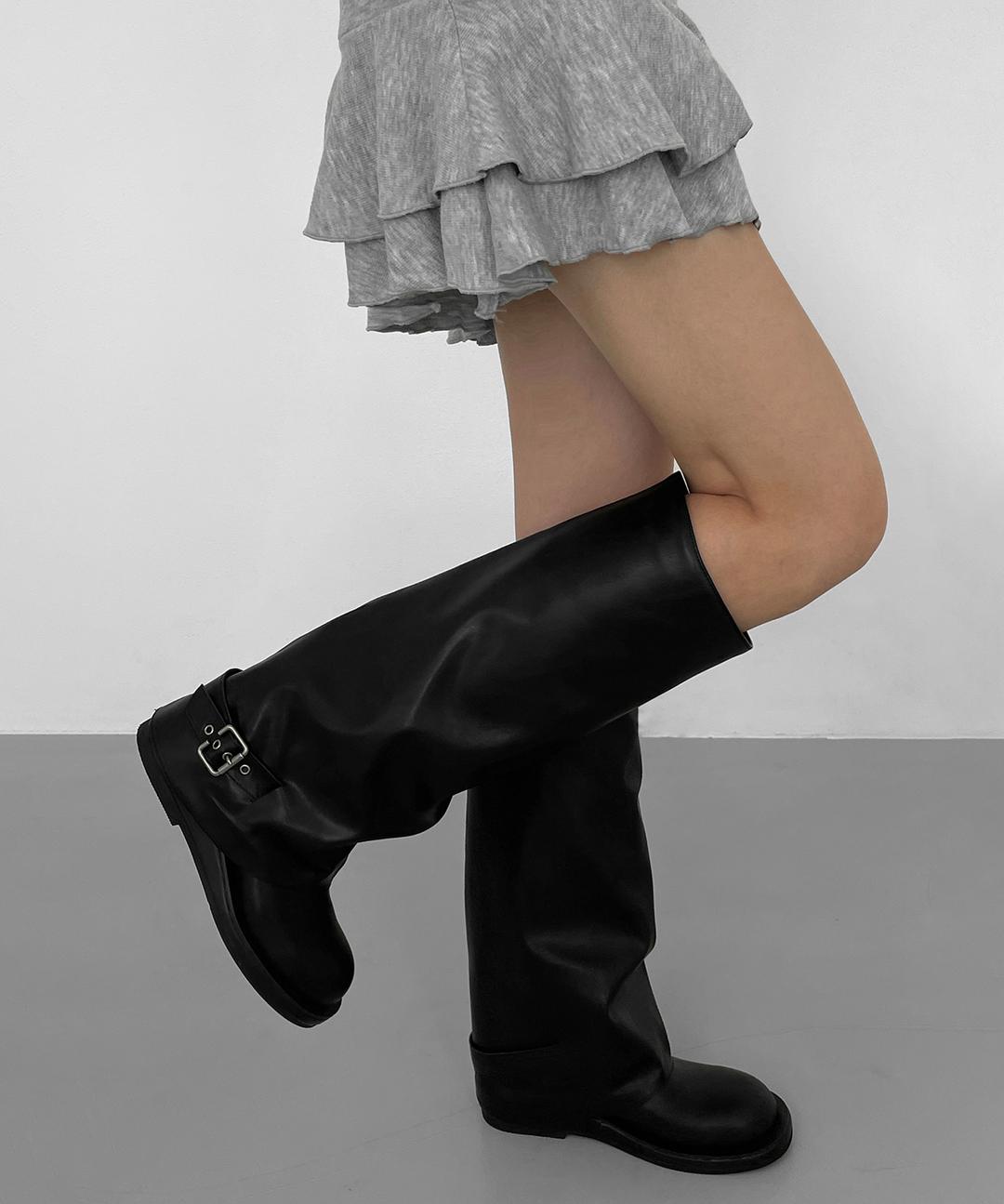 블랙업 [2천족판매] 나이닝 레더 버클 롱부츠