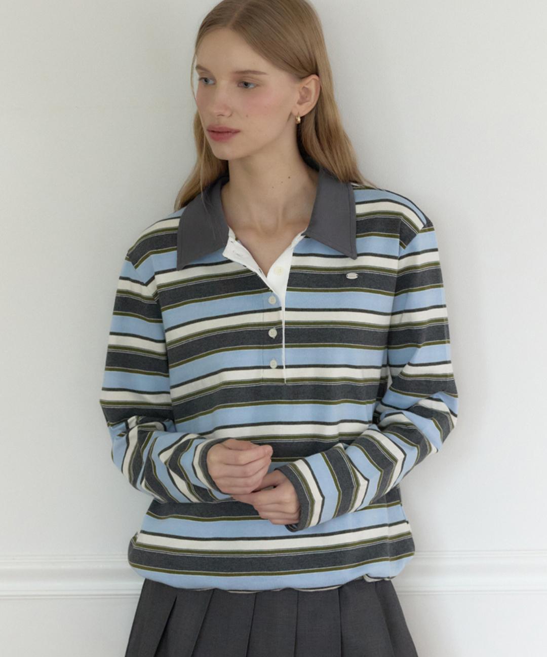 아워호프 Sorbet Stripe Pique Sleeve T-shirt - Grey