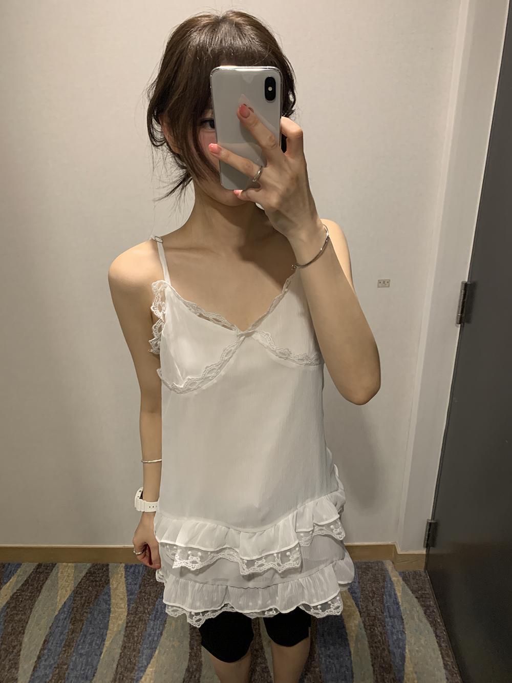 무드투문 [레이어드/끈조절] 포지 레이스 뷔스티에 원피스 블라우스 레이어드