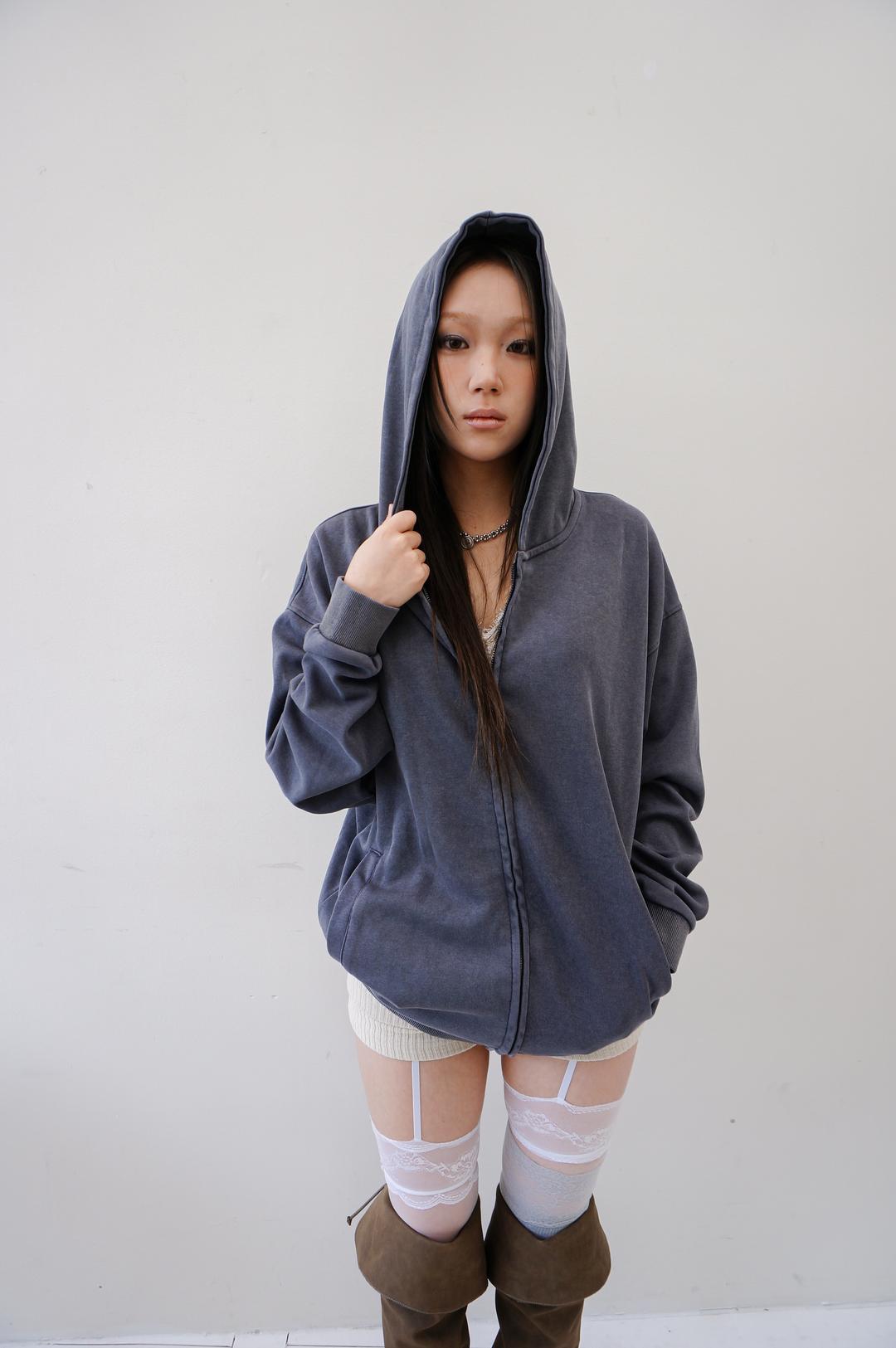 Box washed hood zip-up