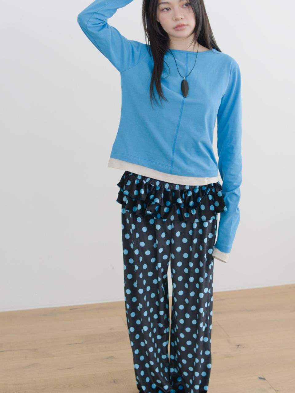 Dot Frill Velvet Pants, Mint