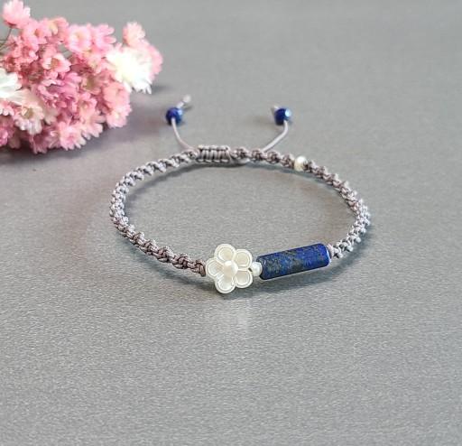 다섯꽃잎 진주&행운의 라피스라줄리 매듭 팔찌