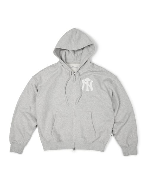(BASE) NY CROSS HOOD ZIP UP (GRAY)