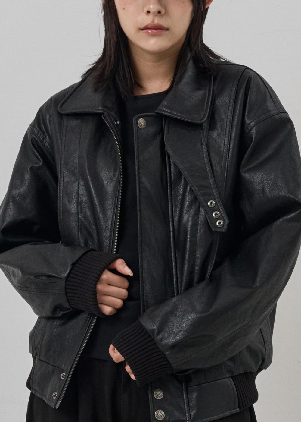 (w) Vintage leather blouson_black