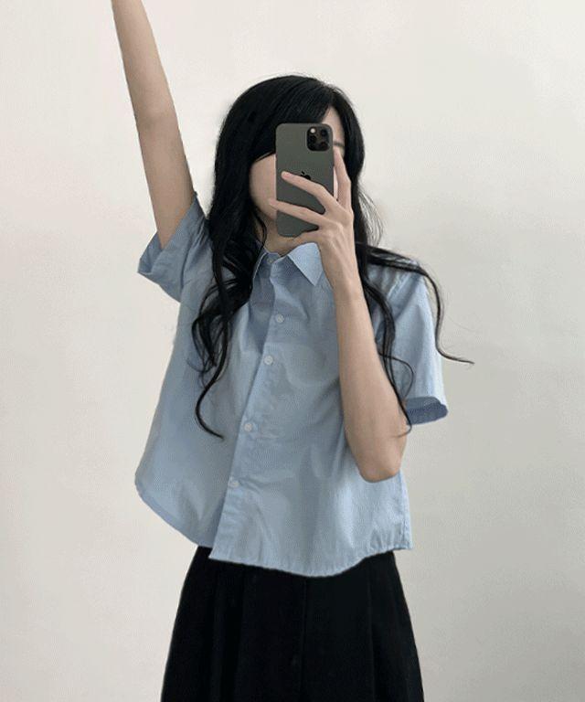 [세미크롭/여름필수/1+1할인] 파스텔톤 데일리 카라 세미 크롭 반팔 셔츠 8color