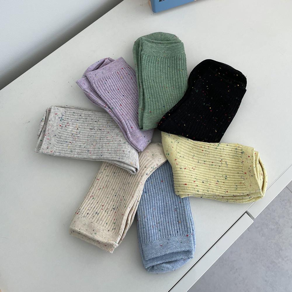 데일리 여성 무지 중목 골지 면 돌돌이 무압박 학생 양말 덧신 페이크삭스