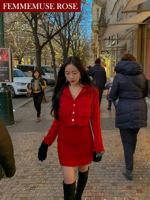 ❀FEMMEMUSE ROSE❀LA BELLE TWEED SET(RED, BLACK 2COLORS!)