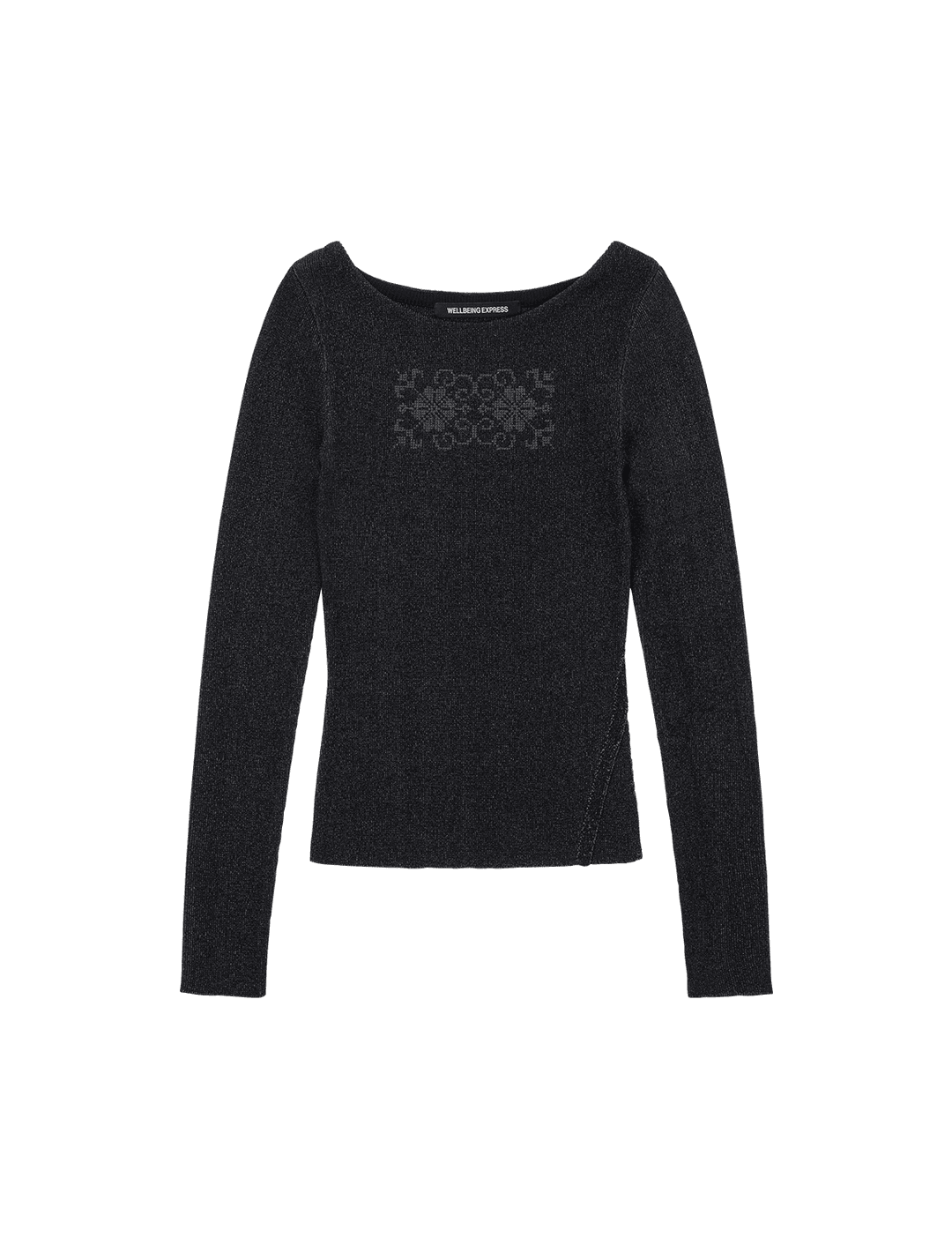 Embroidered Slit Knit Top Black