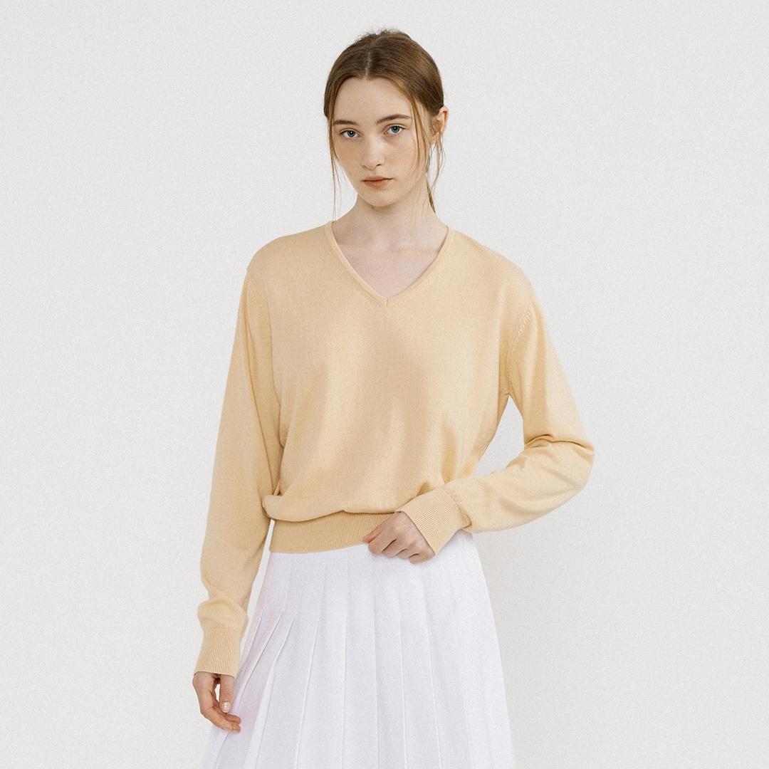 [4/24 예약발송] Cotton V-neck Pullover (Butter)