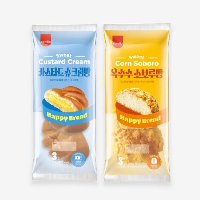 삼립 간식 빵 총 2개 카스타드 슈 크림빵 225g 1개 옥수수 소보루빵 228g 1개