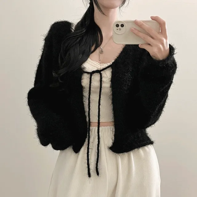 [모델소장]보송 솔잎 돌돌이 끈 리본 볼레로 가디건 (7color)