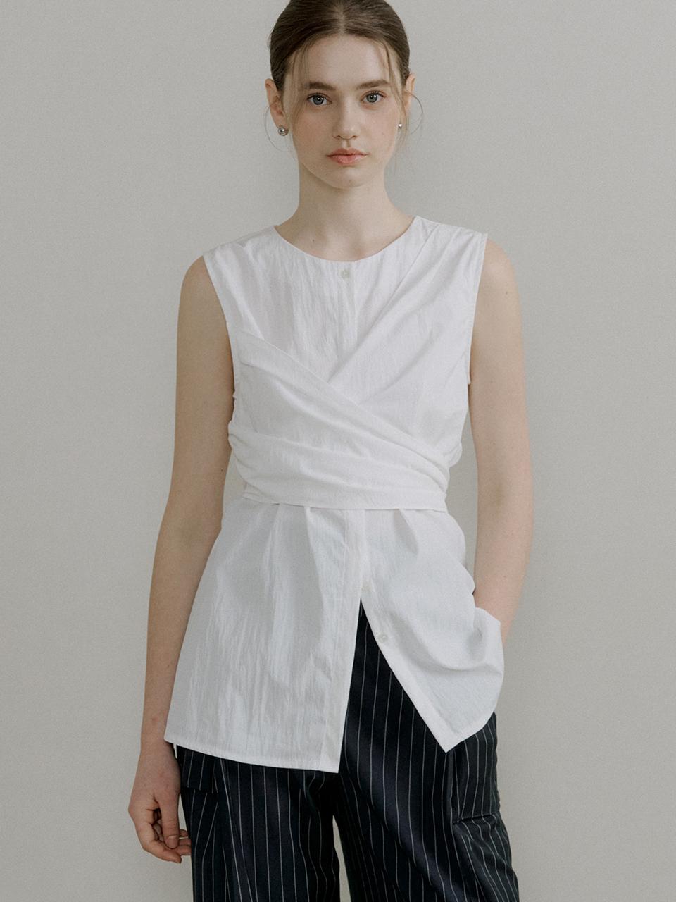 comos 1406 wrap point sleeveless blouse (white)