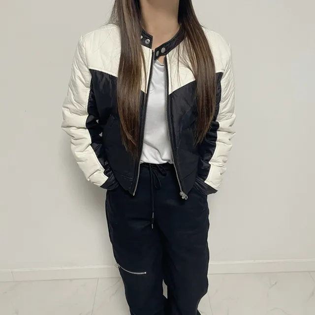 모토 바이커 배색 점퍼 패딩