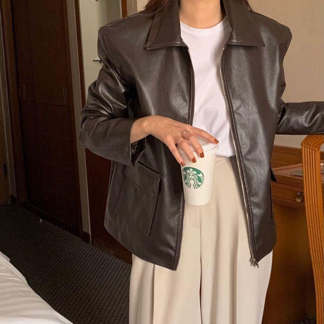 [쿠폰] [3color] 라이더자켓 여성 가죽자켓 카라 레더 검정 자켓 집업재킷