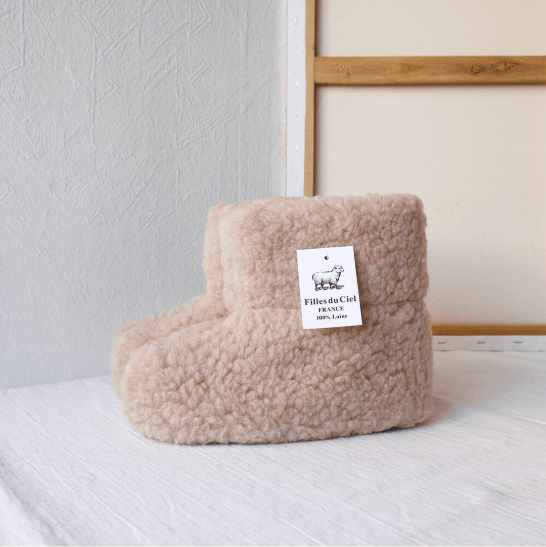 [Filles du Ciel] 프렌치 양털 실내화 - 부츠형 / 핑크베이지