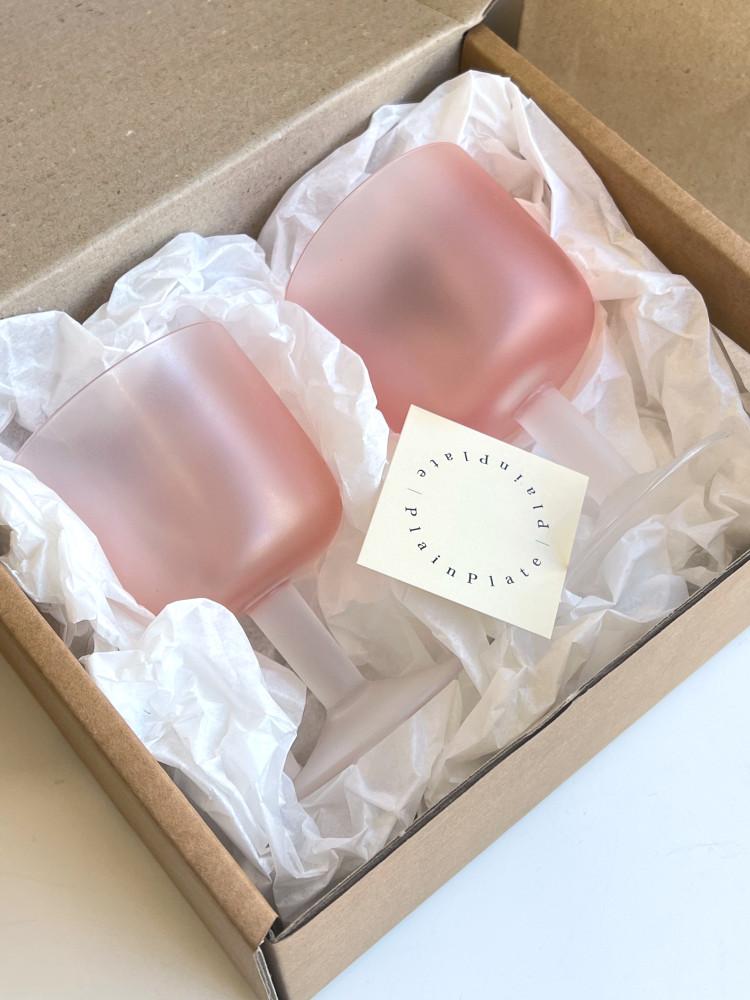 [플레인플레이트] 투톤 매트 핑크 고블렛잔 와인잔 선물 세트 집들이선물 기프트패키지