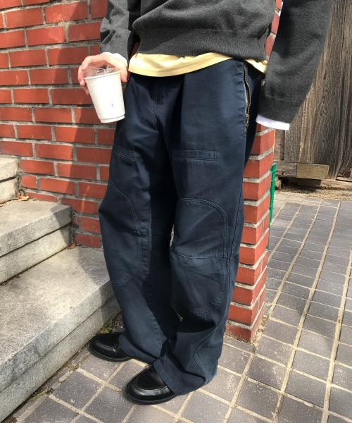 사이드 지퍼 가먼트 다잉 카고 팬츠 [네이비]