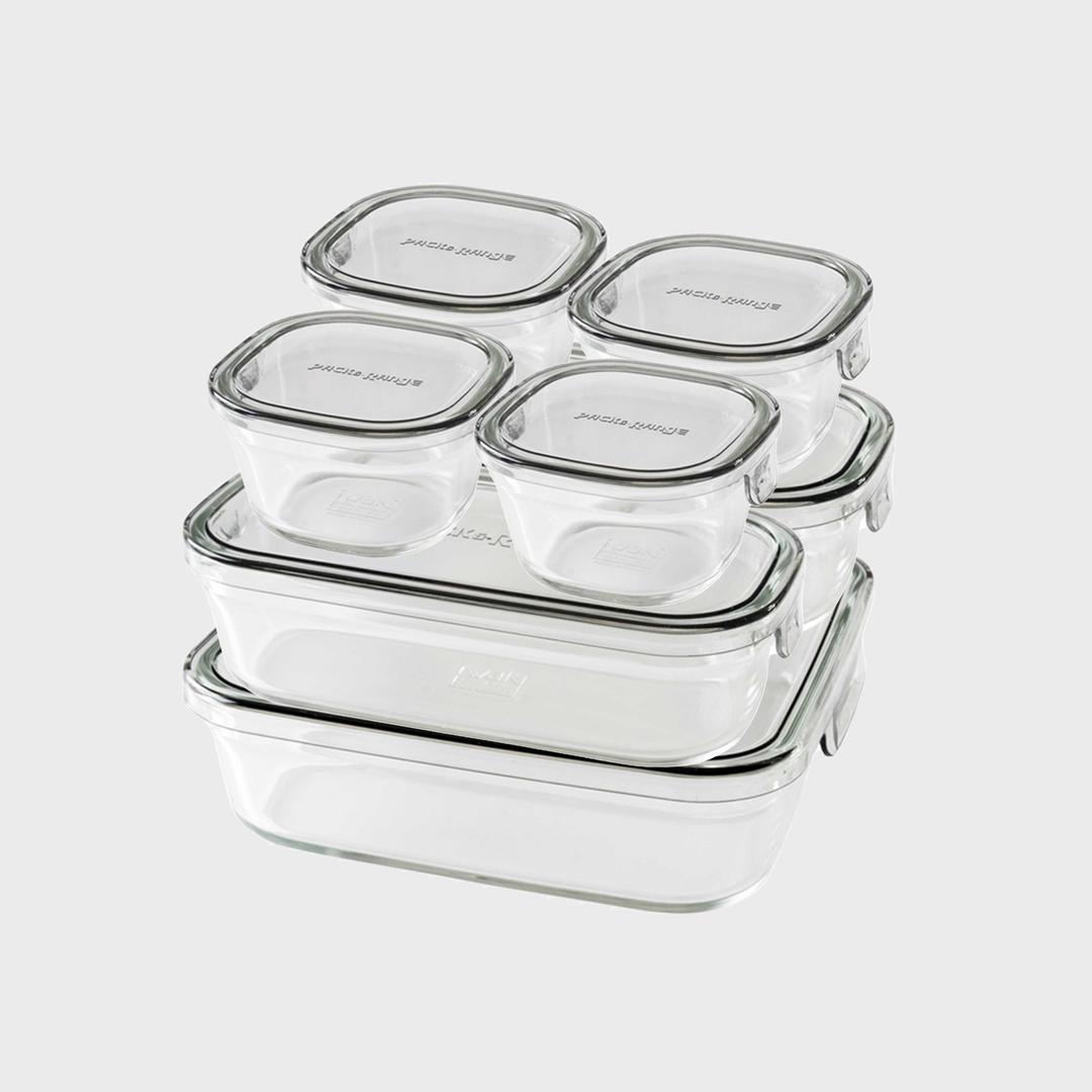 [이와키] IWAKI 팩&레인지 반찬통 - 쿨그레이 사각 3종 세트 (총7pcs)