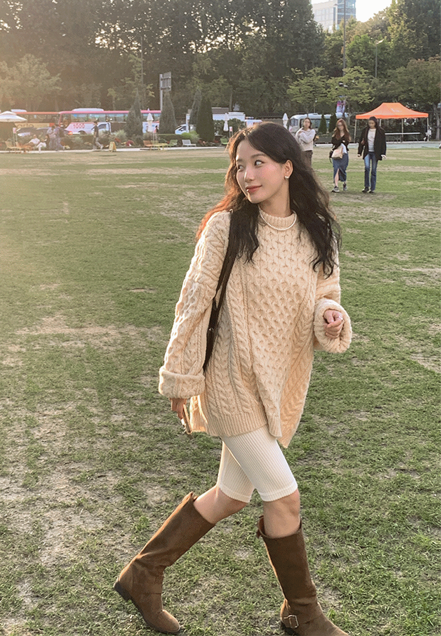 스콘 겨울 도톰 꽈배기 오버핏 니트 3color