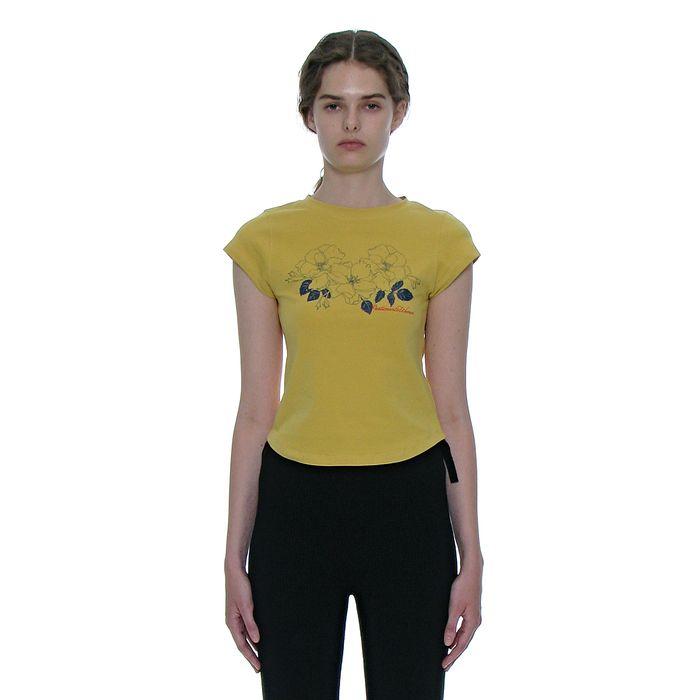 FLORAL PRINTED SHORT SLEEVE TEE_DUSTY YELLOW