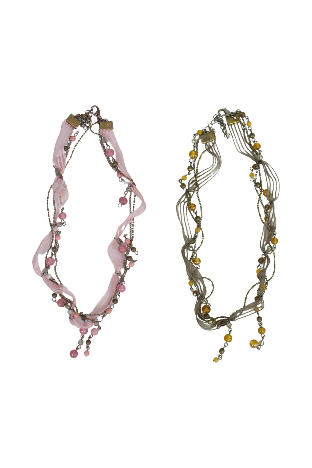 하루[春] - Antique mesh choker (Brown/Pink) (limited)