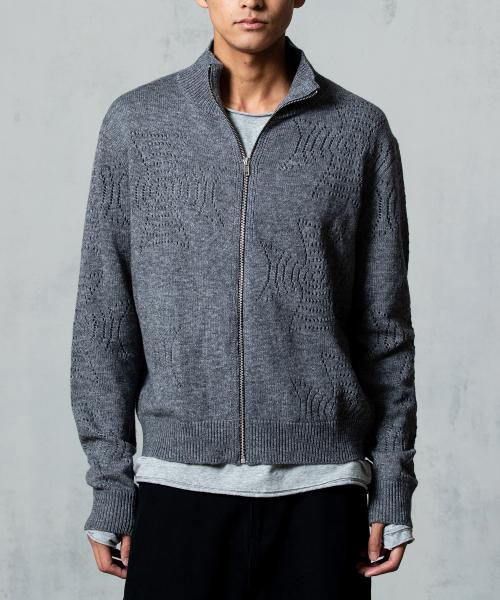 크로스 아플리케 니트 집업_라이트 그레이