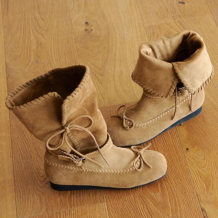 Bow Foldable Buckle Mid Boots / Beige