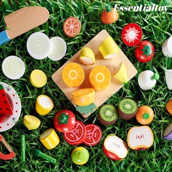 [신세계몰]에센셜토이 원목 주방놀이 야채 과일 자르기 장난감 소품 세트 (내장 자석) 소꿉놀이