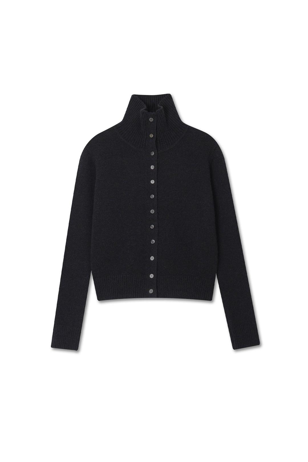 HIGH NECK BUTTON CARDIGAN BLACK