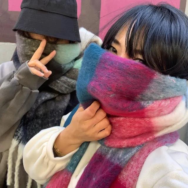 *1+1할인* 롱기장 AC 체크 목도리 머플러 겨울 찐템 / 크리스마스 빅사이즈 커플목도리 퍼 생일선물 친구선물