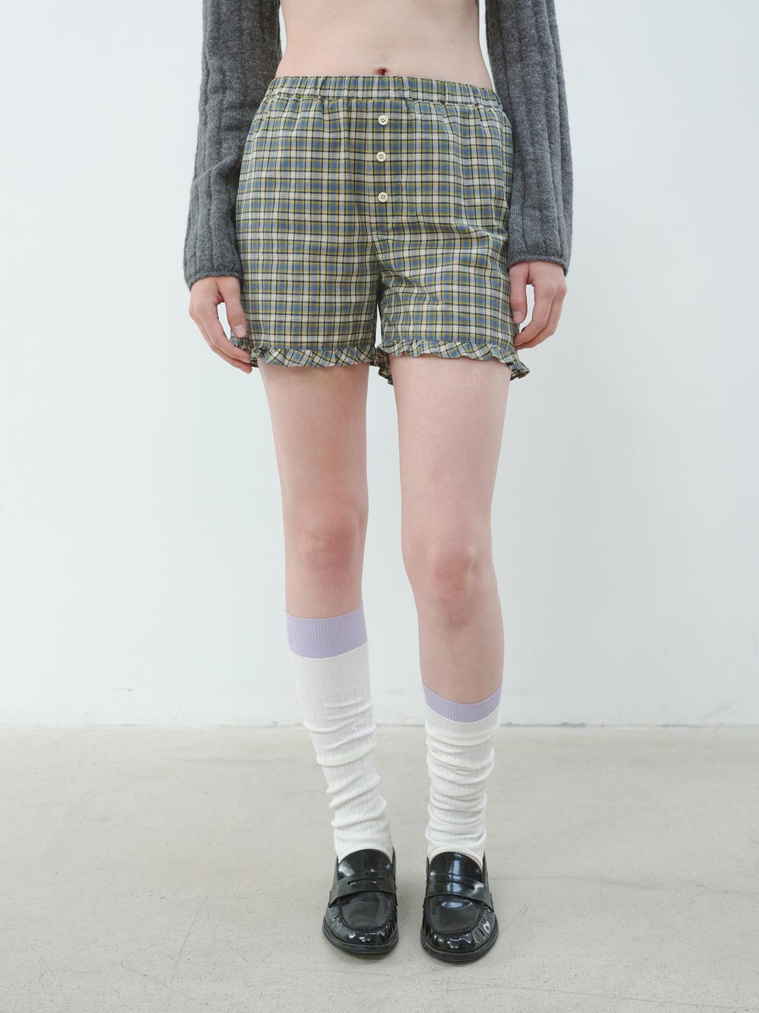 CHECK FRILL SHORTS - BLUE