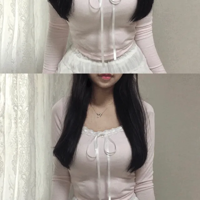 (빠른출고!) 핑크 리본 레이스 T