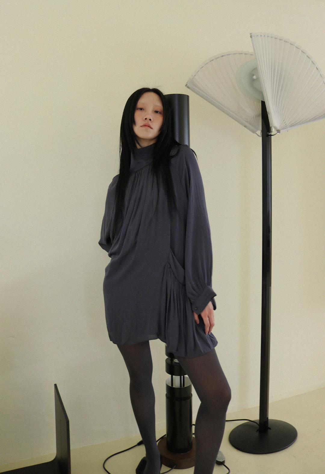 Silky Highneck Dress, 2color