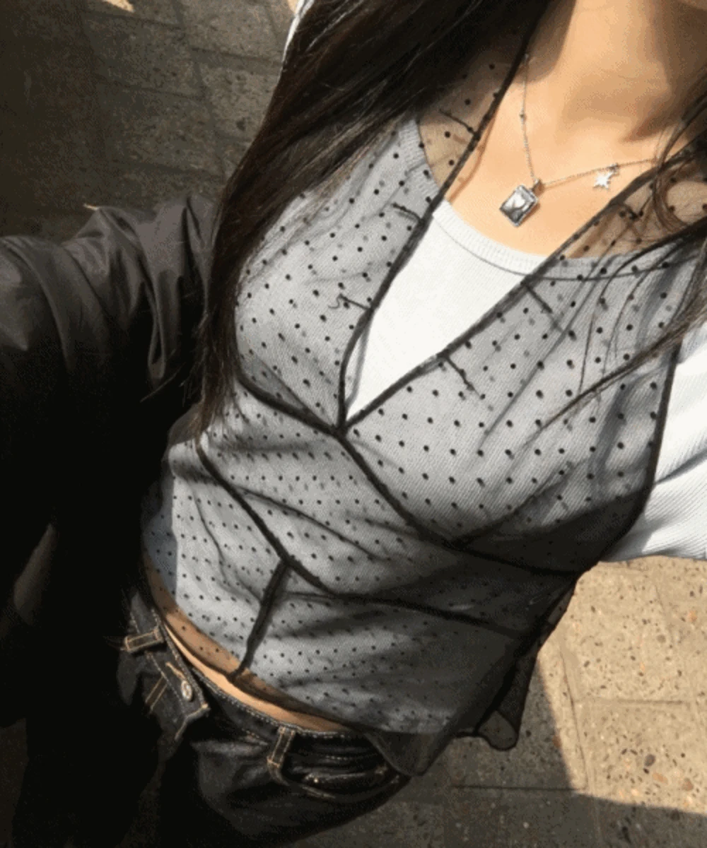 [레이어드/소장] 홀터넥 시스루 도트 뷔스티에 나시