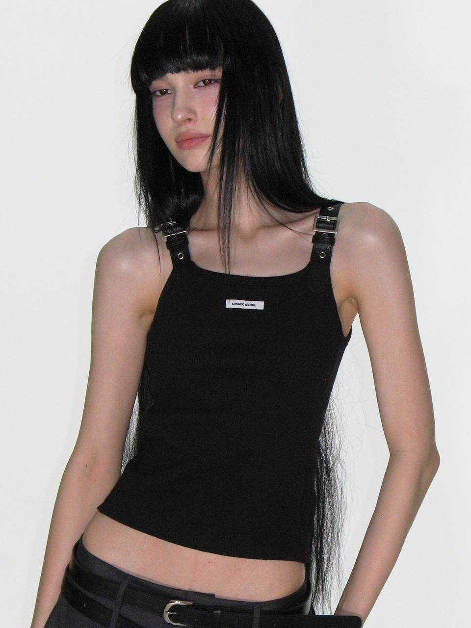 BUCKLE RIBBED SLEEVELESS_BLACK
