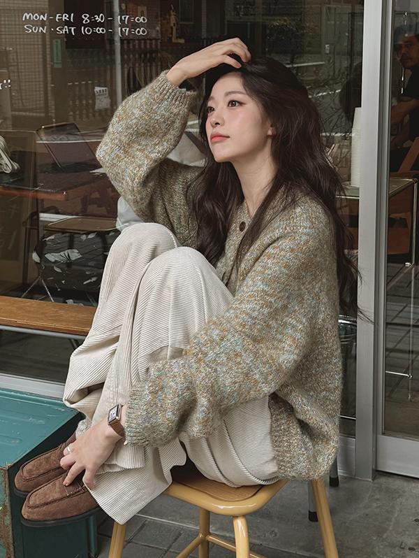 슬로우앤드 [무료배송] only. 베스킨 멀티컬러 루즈핏 가디건 - 5 color