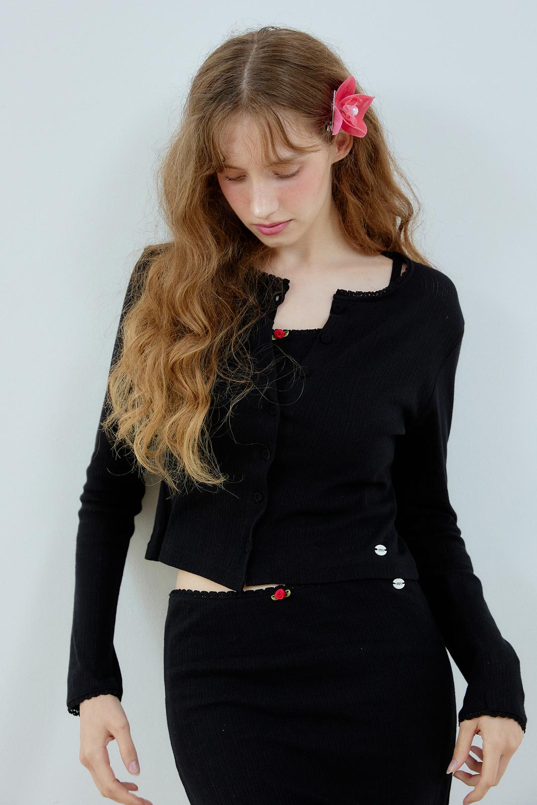 EYELET CARDIGAN(BLACK)