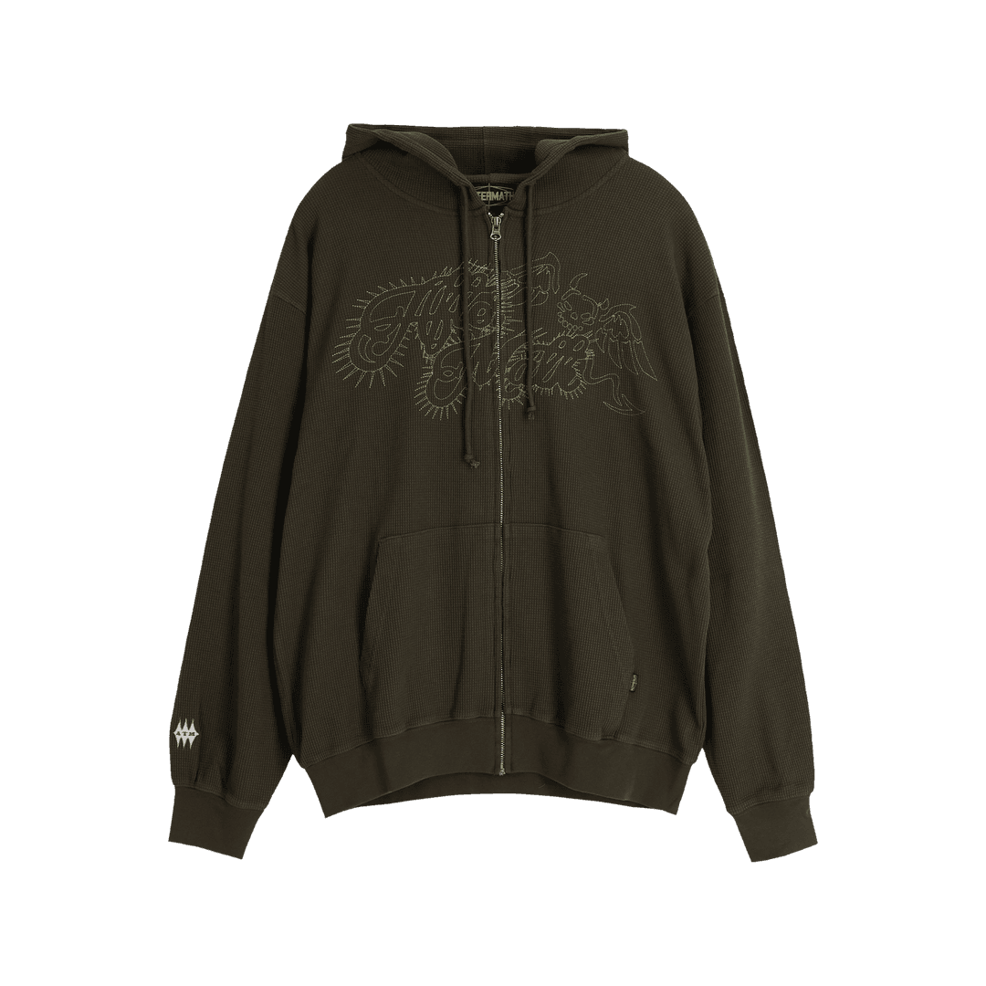 WAFFLE ZIP HOODIE OLIVE