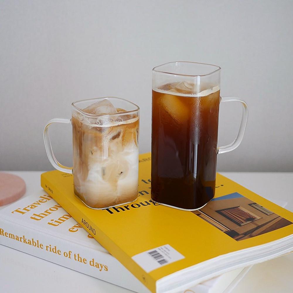 사각 내열 손잡이 유리컵 (270ml 400ml 500ml) /홈카페 유리컵