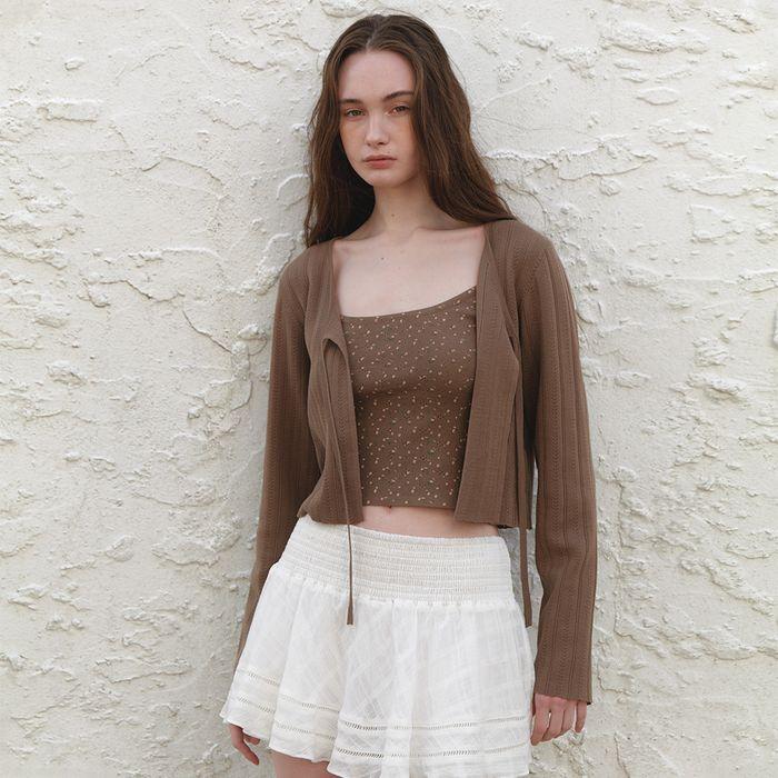 A RIBBON TIED CARDIGAN SET-UP_BROWN