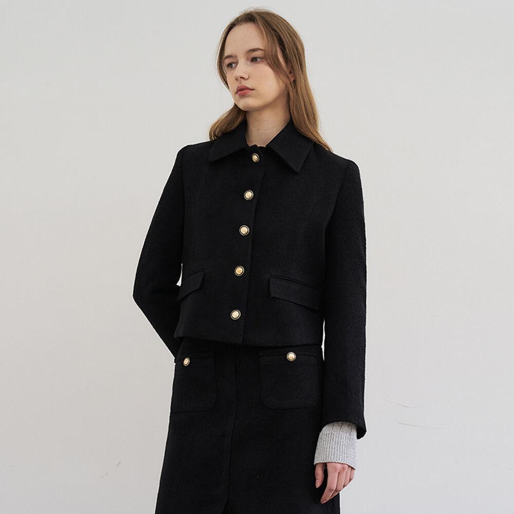 Classic Collar Tweed Jacket (Boucle Black)