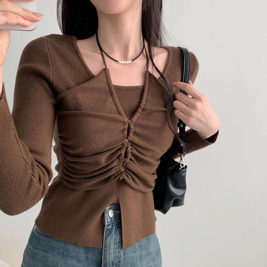 자스민벨 [발레코어*.*/실물템💗] 주크 셔링 초커 홀터넥 긴팔 니트티