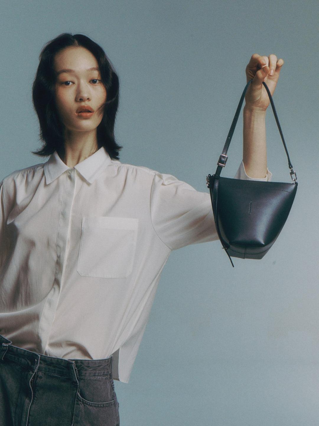 Leather Mini Shoulder Bag - Ash