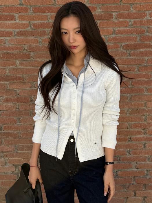 [경은,한빛 PICK] OPEN COLLAR BOUCLE CARDIGAN [IVORY][BLACK]