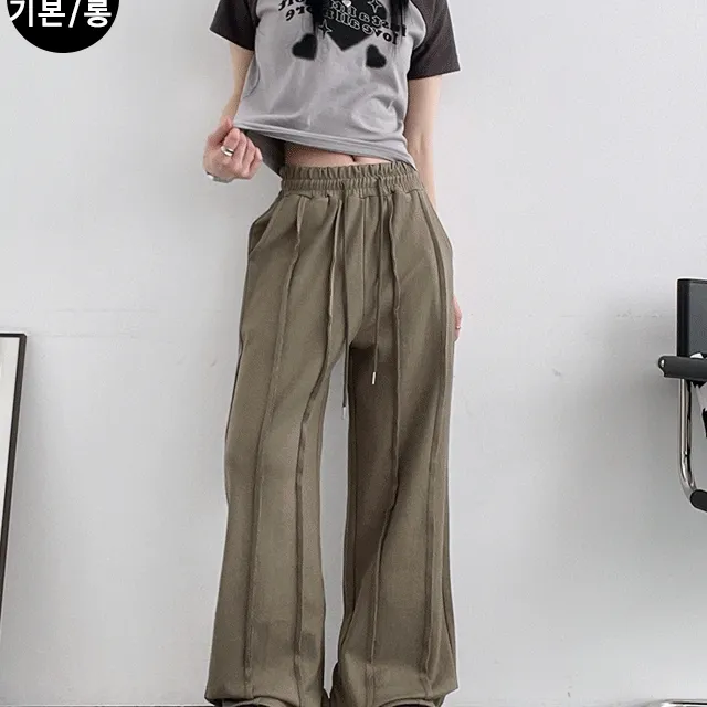 ~3XL 기장선택! 두줄 절개 와이드 팬츠 3color [통통제작]