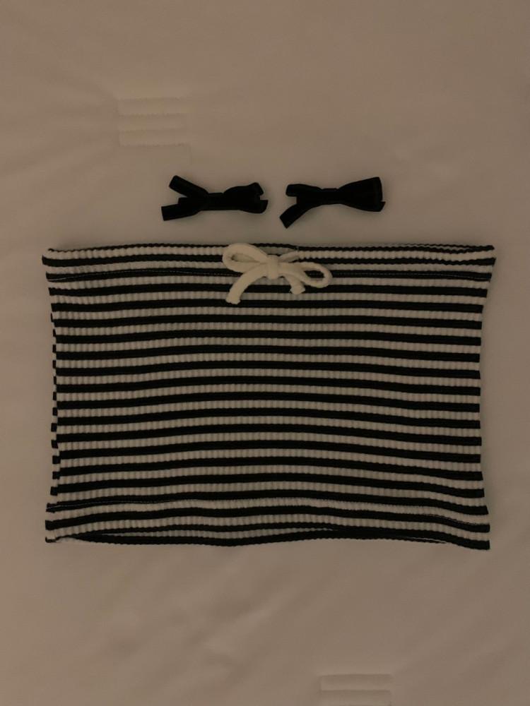 스트라이프 리본 골지 뷔스티에 튜브탑