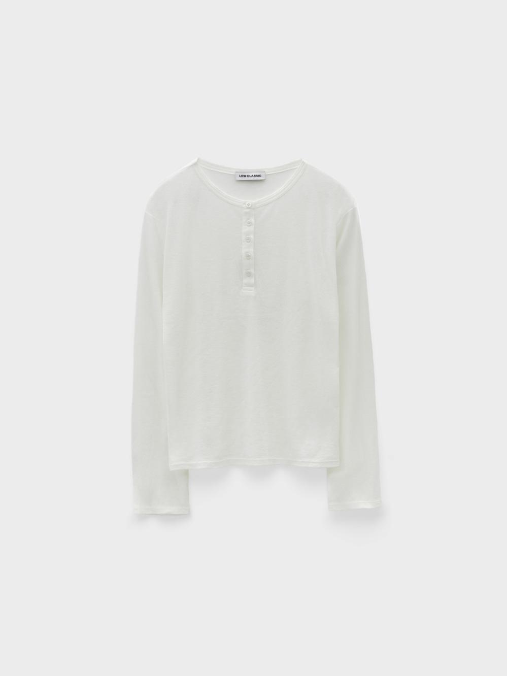 Henley Neck Cotton Long Sleeve T-Shirt_White
