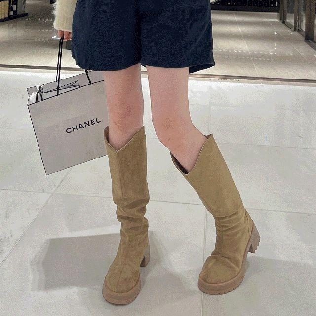 [트렌디슬림핏] 웨스턴입문! 스웨이드 셔링 통굽 부츠 롤업 슬림 링클 라운드코 주름 슬라우치 하프 가을 겨울 부츠 롱 부츠 하객룩 대학생룩 데이트룩 베이지 블랙 6size