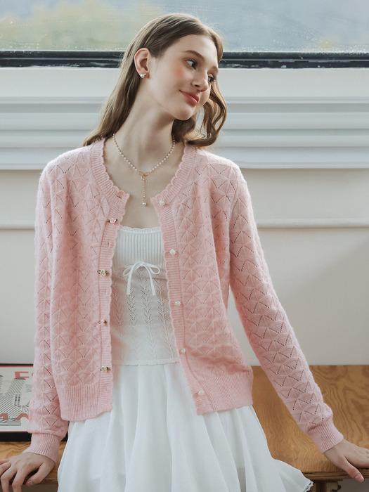 Cest_Fresh flower button pink cardigan